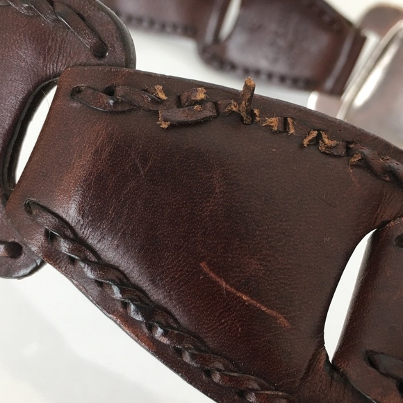 Vintage Brighton Brown Woven Leather Belt .925 Silver Plated Buckle Women’s Sz S main image 4
